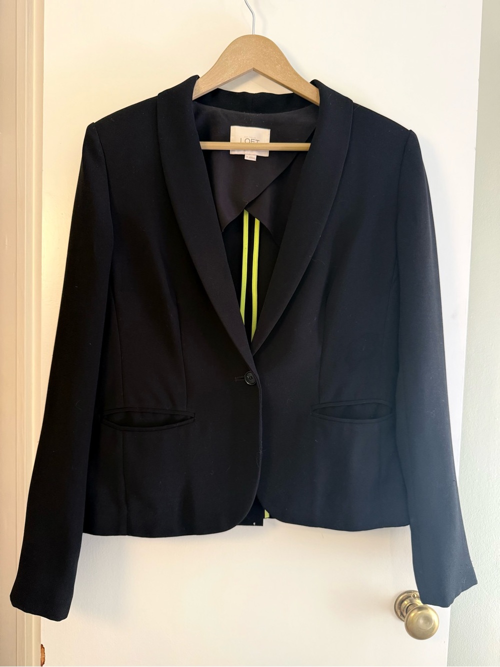 LOFT Black Blazer with Neon Chartreuse Contrast Lining - Size S